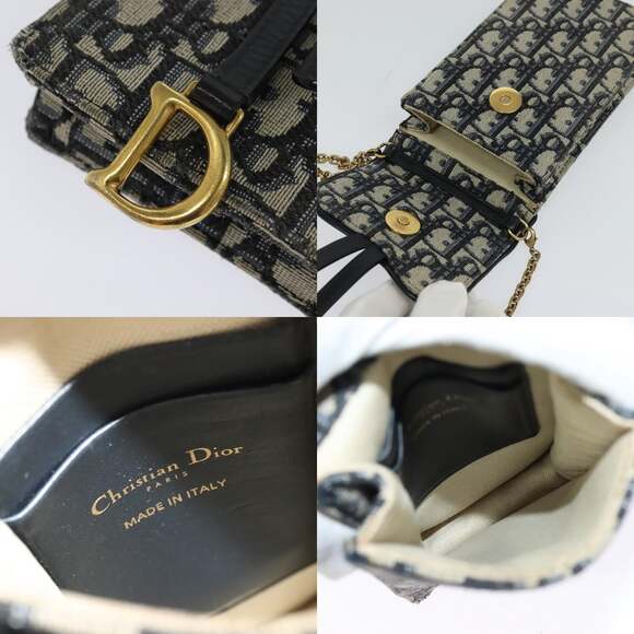 DIOR Oblique Chain Trotter Canvas Shoulder Bag Navy - Picture 11 of 12